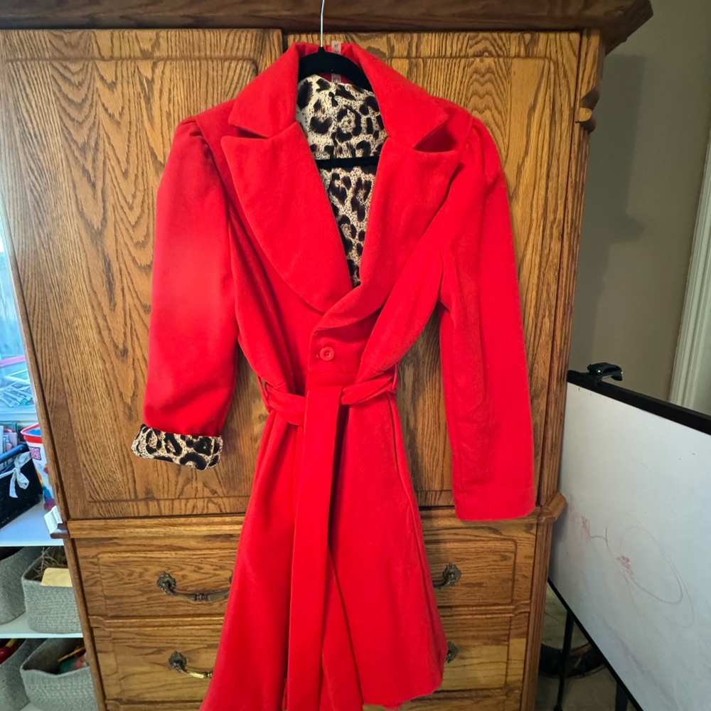 Red Womens Trench Coat with Leopard Lining